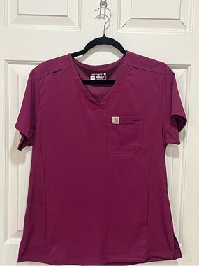 Scrub Set! Carhartt Women's Short-Sleeve V-Neck Top in Wine Color& Cargo Joggers